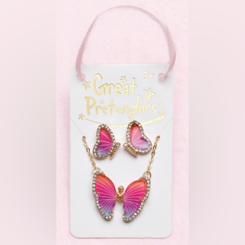 Beautiful Kids Butterfly Necklace & Studded Earring Set